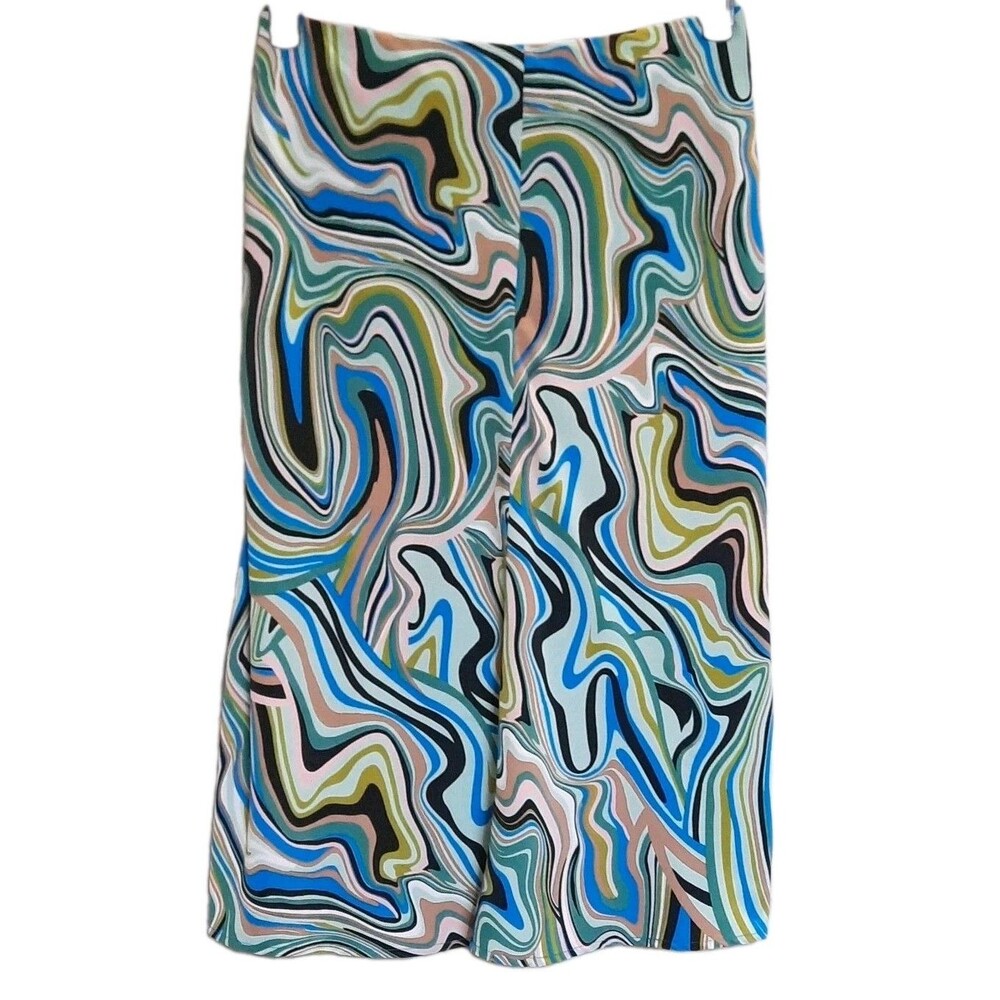 Bar III Plus Size Swirl Print A-Line Midi Psychedelic Aqua Marble Skirt Plus 16W - Picture 4 of 5